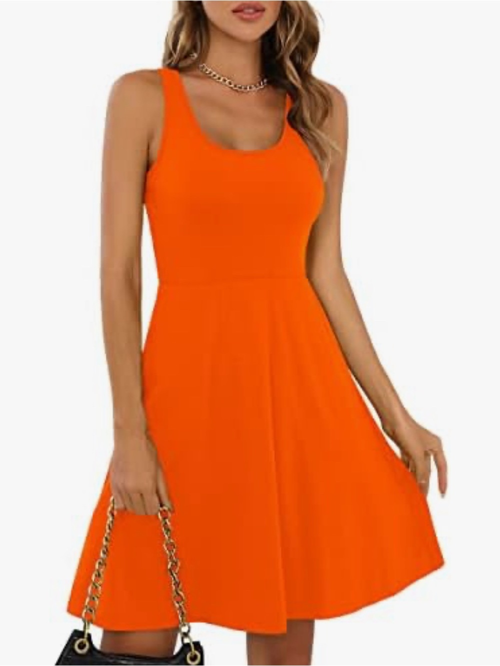 Missufe Orange Sleeveless Fit & Flare Dress Size Large Cotton Blend Casual